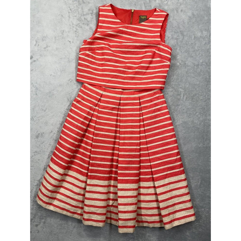 Taylor Dress Sz: 2 Striped Fit & Flare Waffle Texture 50s Style/ Pockets